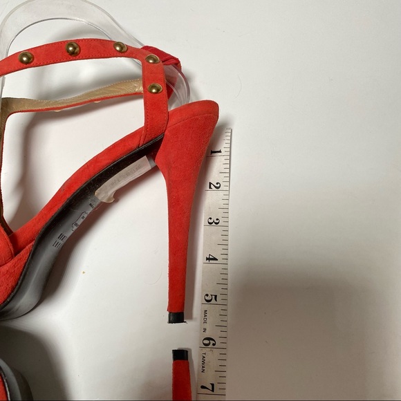 Stuart Weitzman Ratatat Studded Suede Sandals High Heels Orange Red Size 10 - Picture 4 of 10